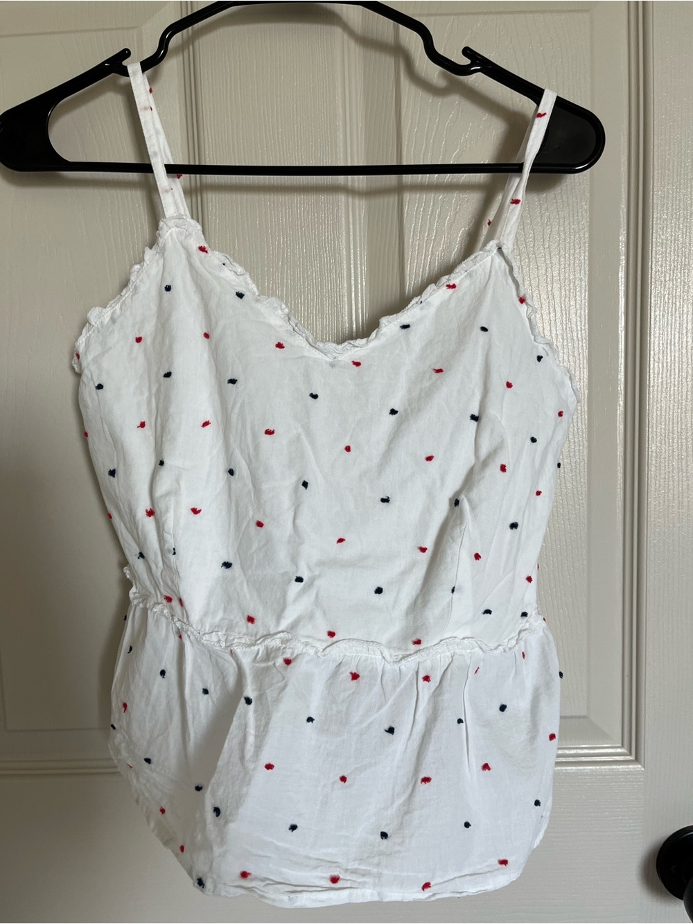 White Dot-Print Spaghetti Strap Tank Top
